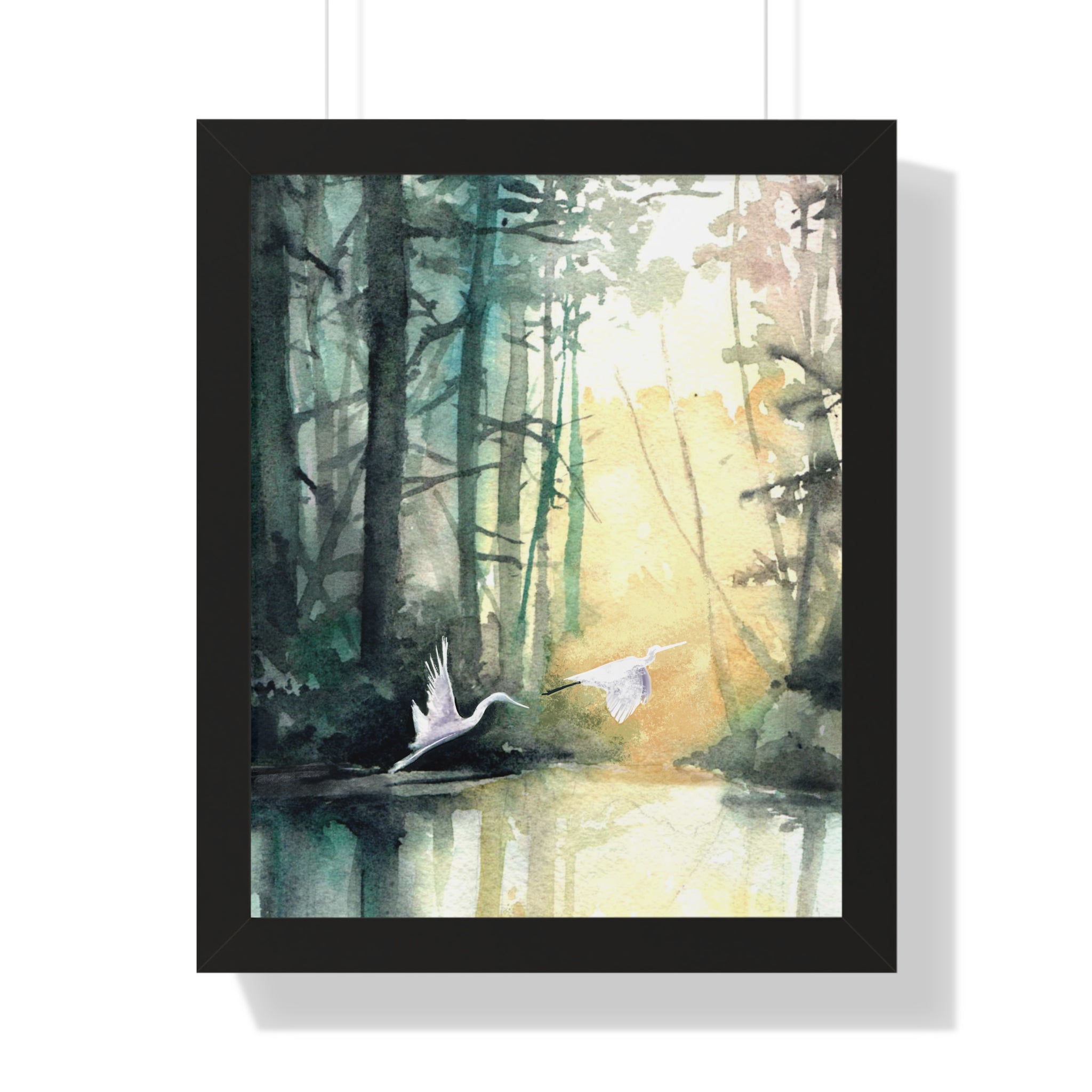Egrets at Dawn — Framed Vertical Poster