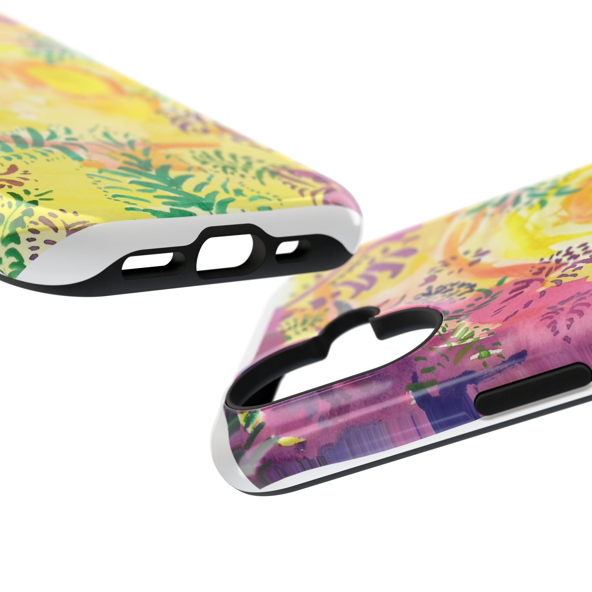 Impact-Resistant Phone Case — Bright Watercolor Plants & Summer Sun