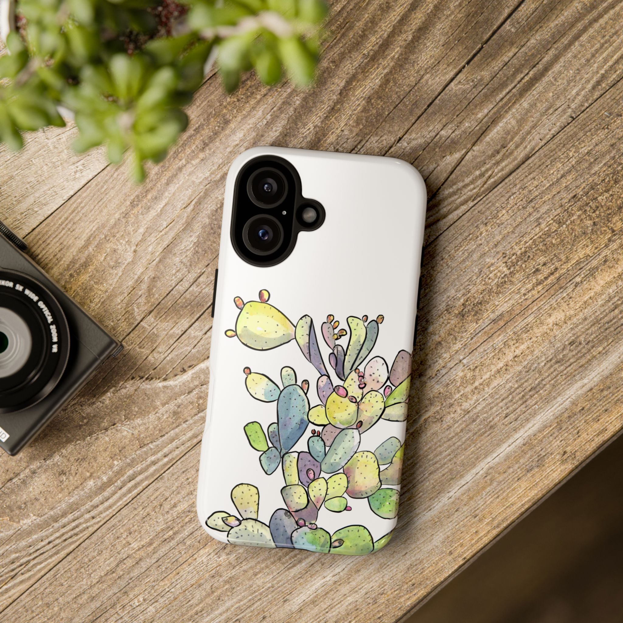 Prickly Pear Watercolor Phone Case — Bright Multicolored Cactus Design