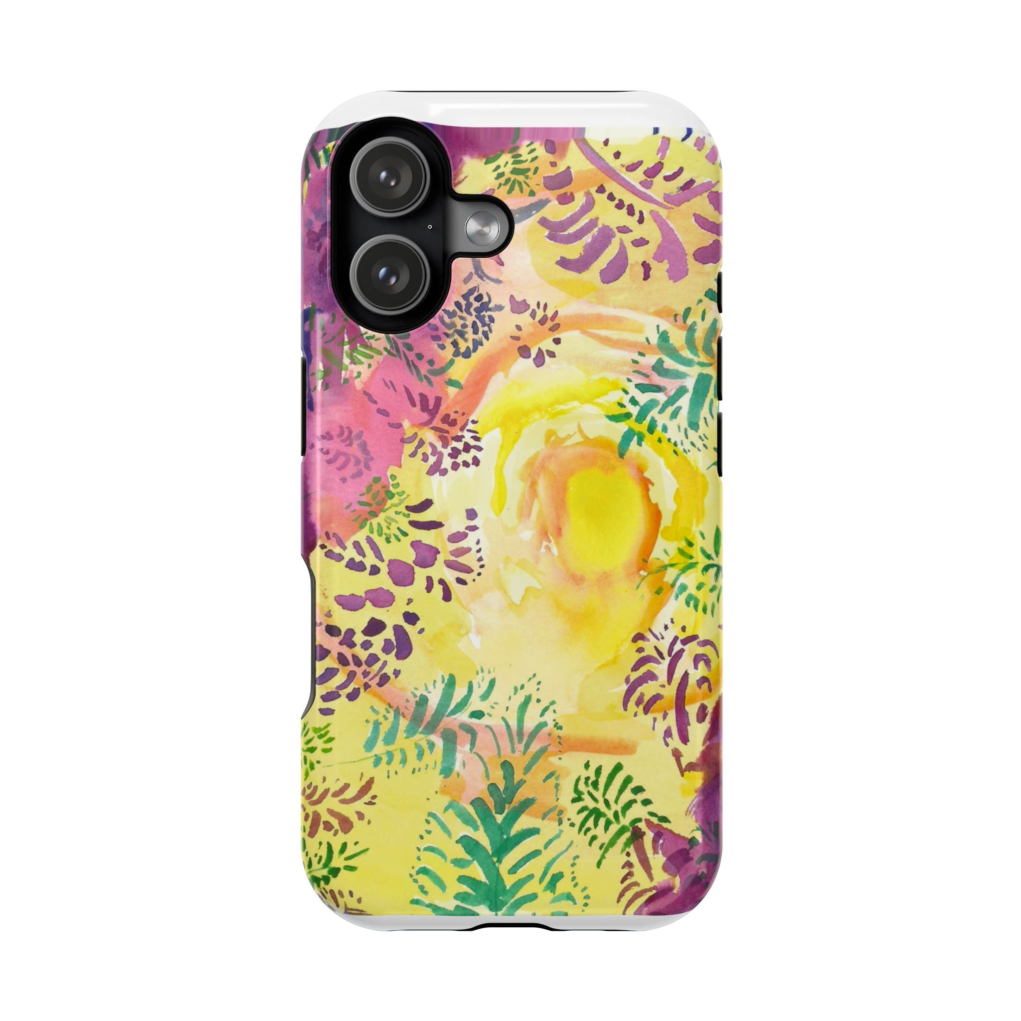 Impact-Resistant Phone Case — Bright Watercolor Plants & Summer Sun