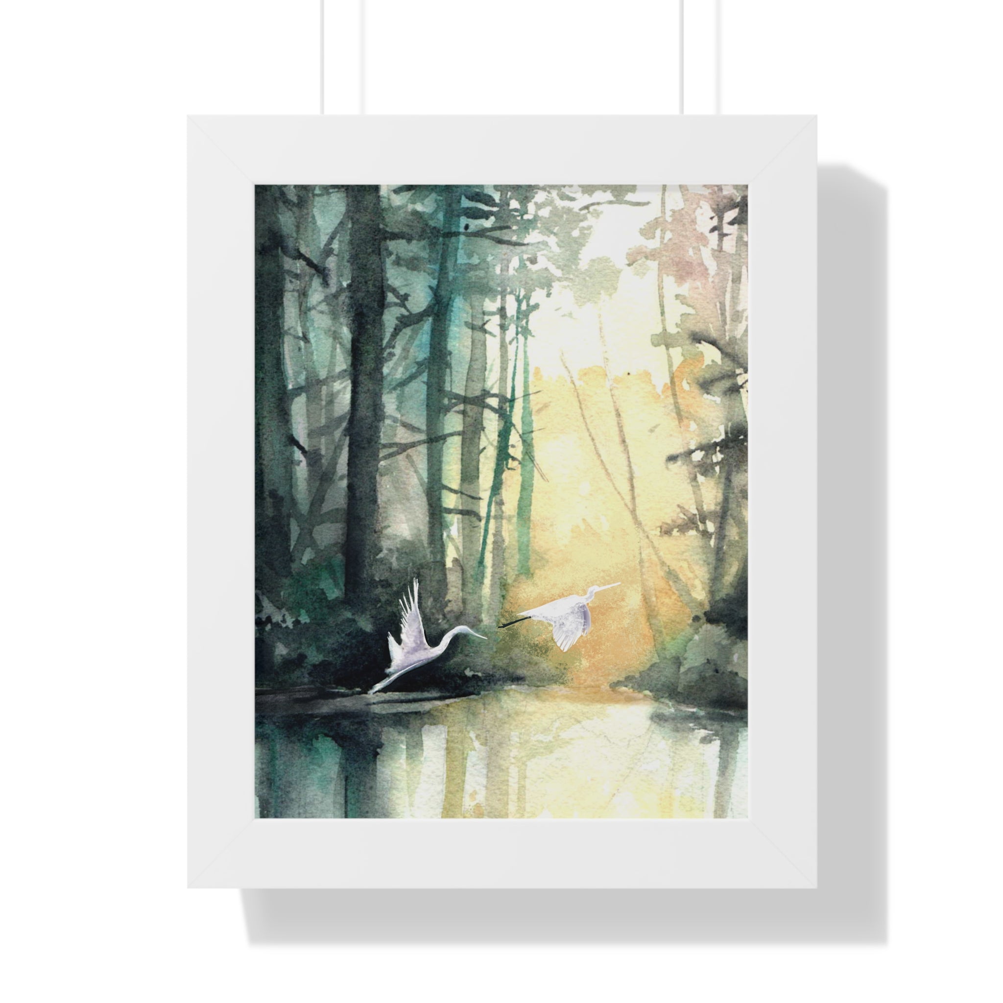 Egrets at Dawn — Framed Vertical Poster