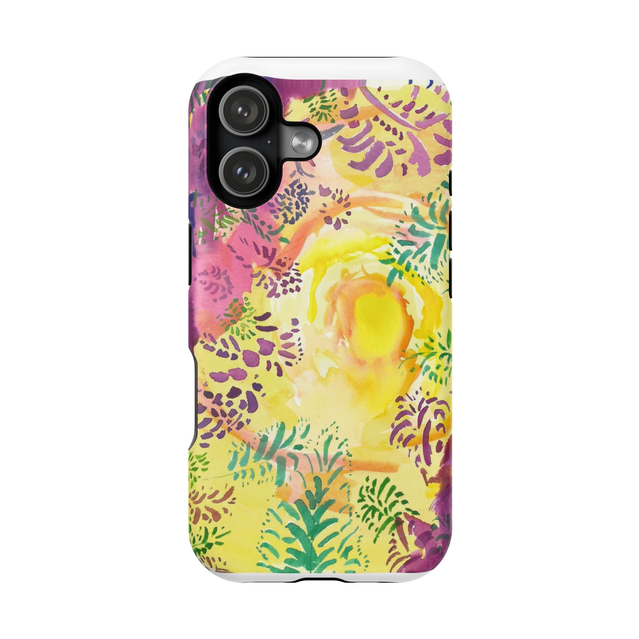 Impact-Resistant Phone Case — Bright Watercolor Plants & Summer Sun