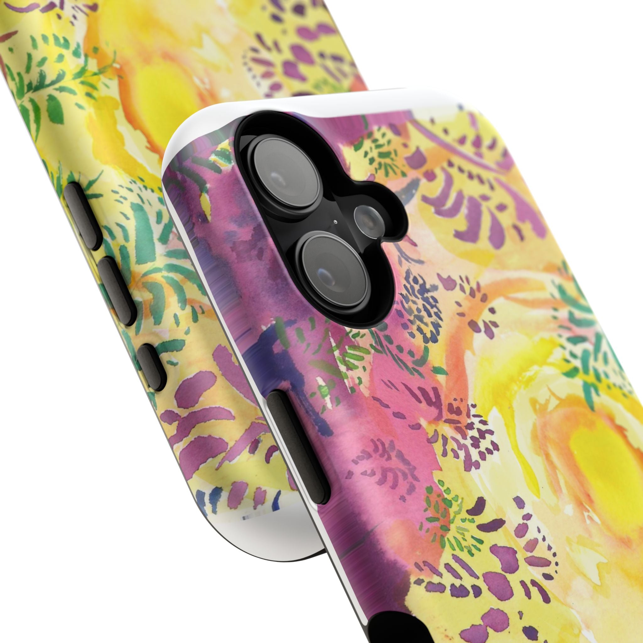 Impact-Resistant Phone Case — Bright Watercolor Plants & Summer Sun