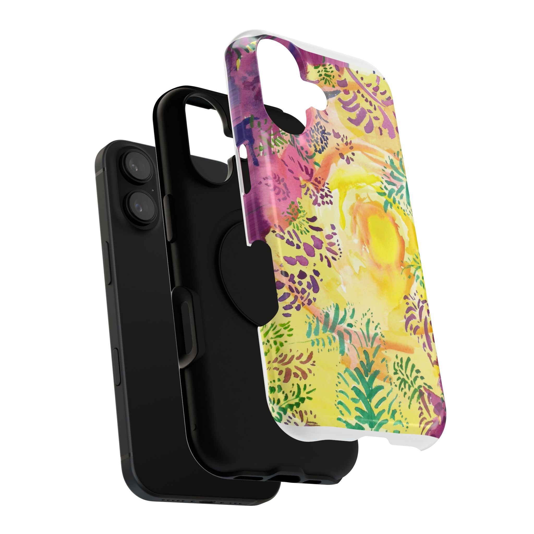 Impact-Resistant Phone Case — Bright Watercolor Plants & Summer Sun