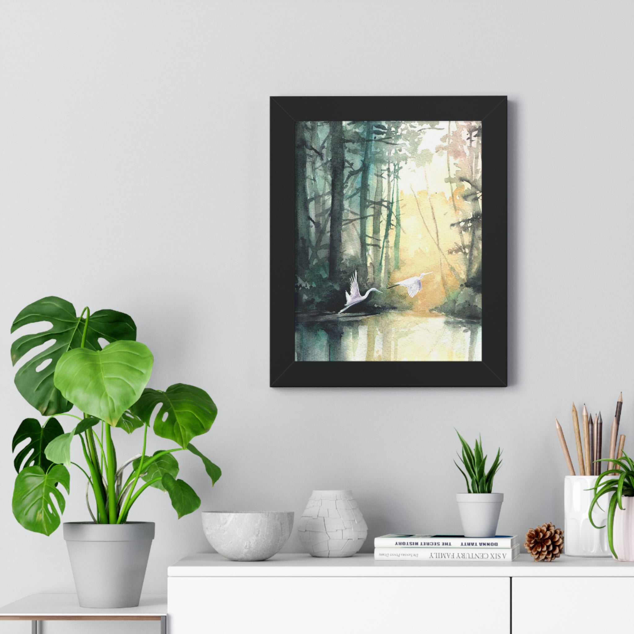 Egrets at Dawn — Framed Vertical Poster