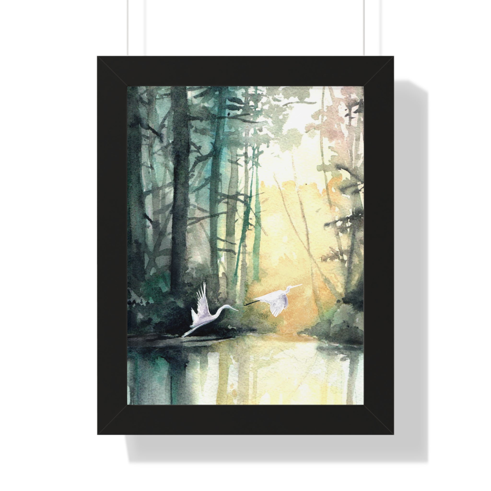 Egrets at Dawn — Framed Vertical Poster