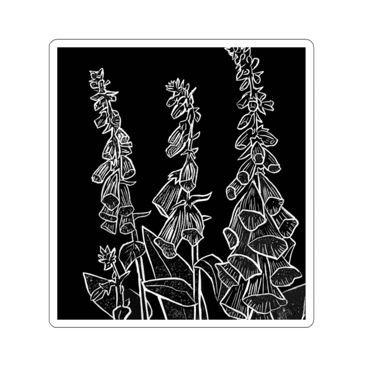 Dark Foxglove Sticker — Block Print Botanical Decal