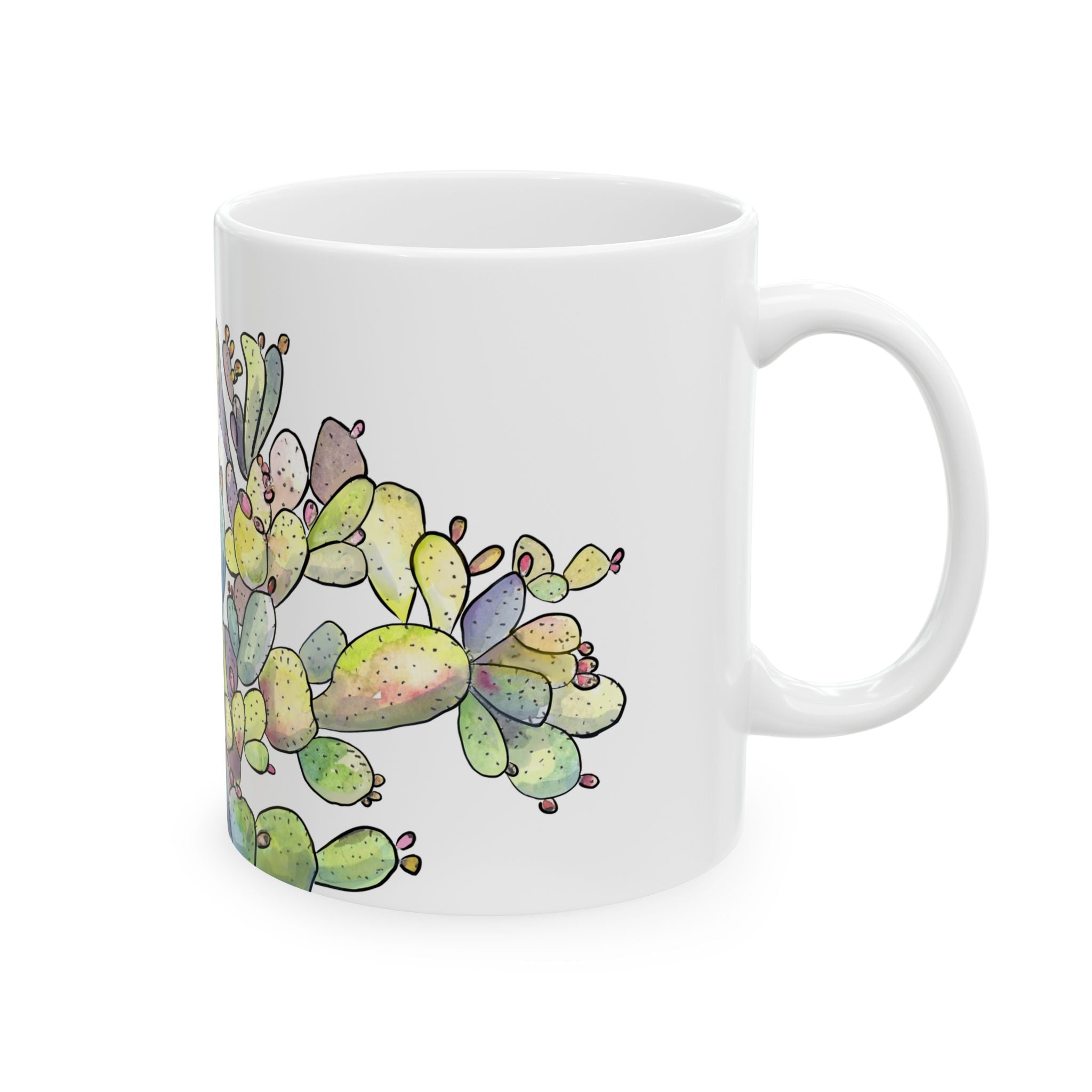 Prickly Pear Cactus Ceramic Mug — Bright Desert Floral Coffee Cup (11oz & 15oz)