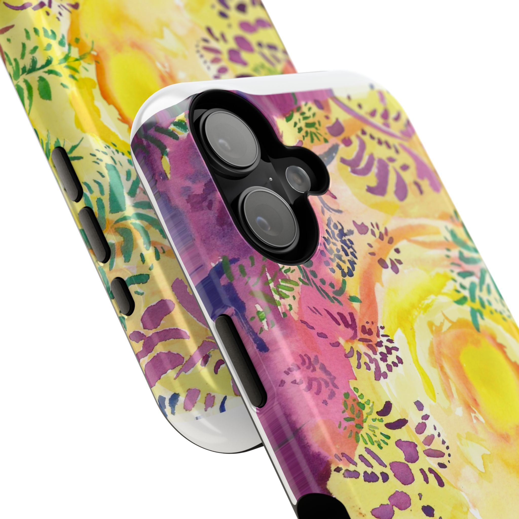 Impact-Resistant Phone Case — Bright Watercolor Plants & Summer Sun