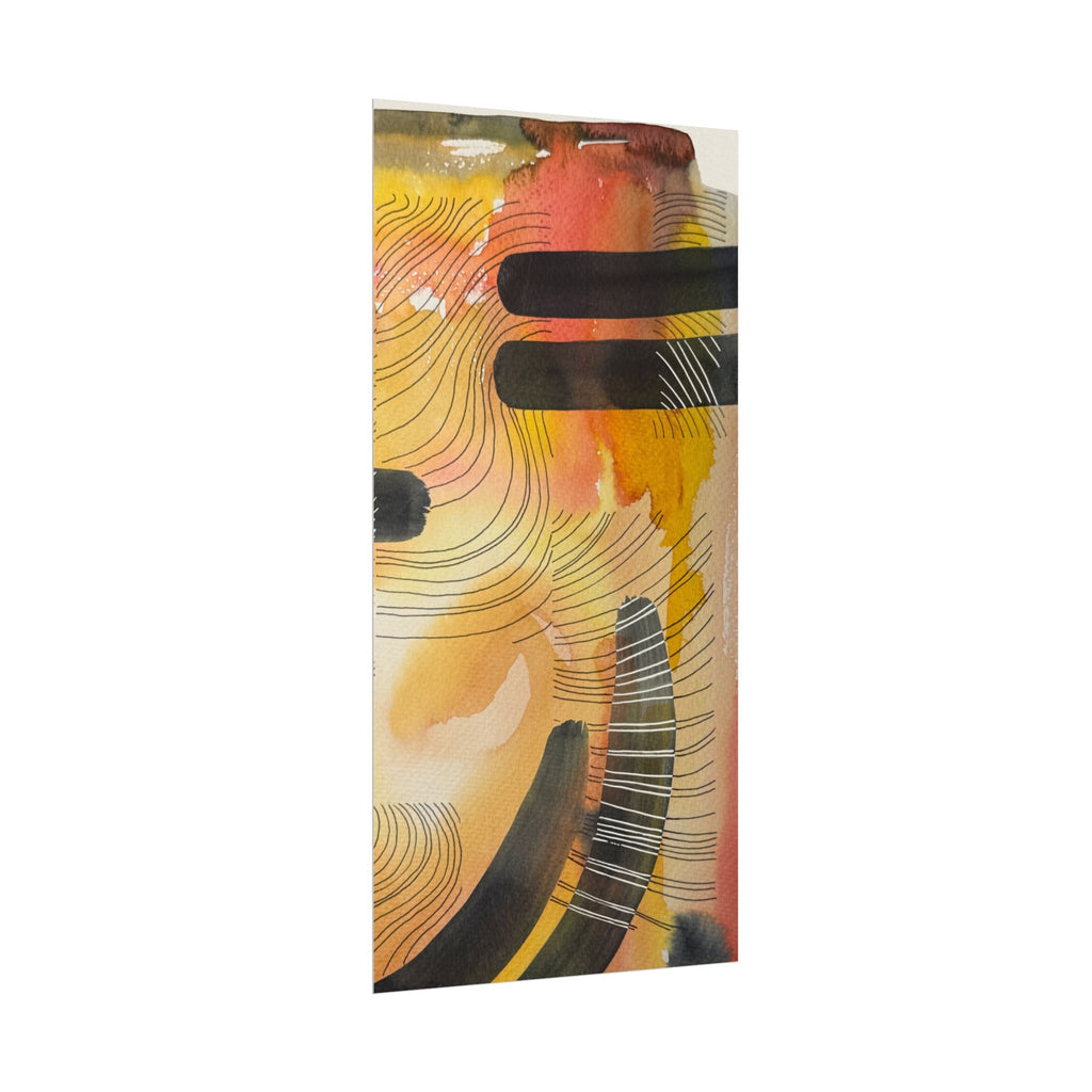 Abstract Watercolor Matte Poster — Warm Tones with Bold Black Strokes & Pen Overlays