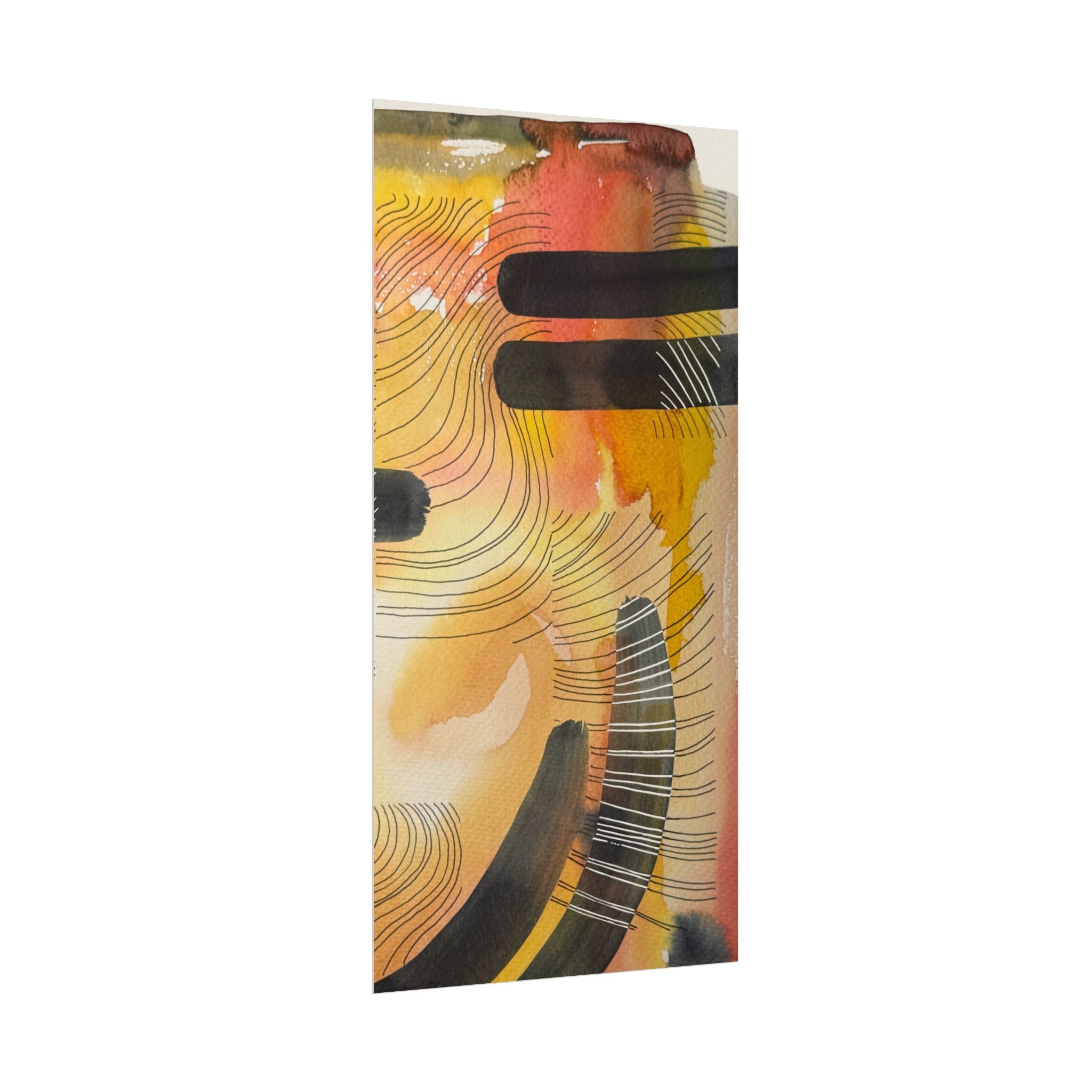 Abstract Watercolor Matte Poster — Warm Tones with Bold Black Strokes & Pen Overlays