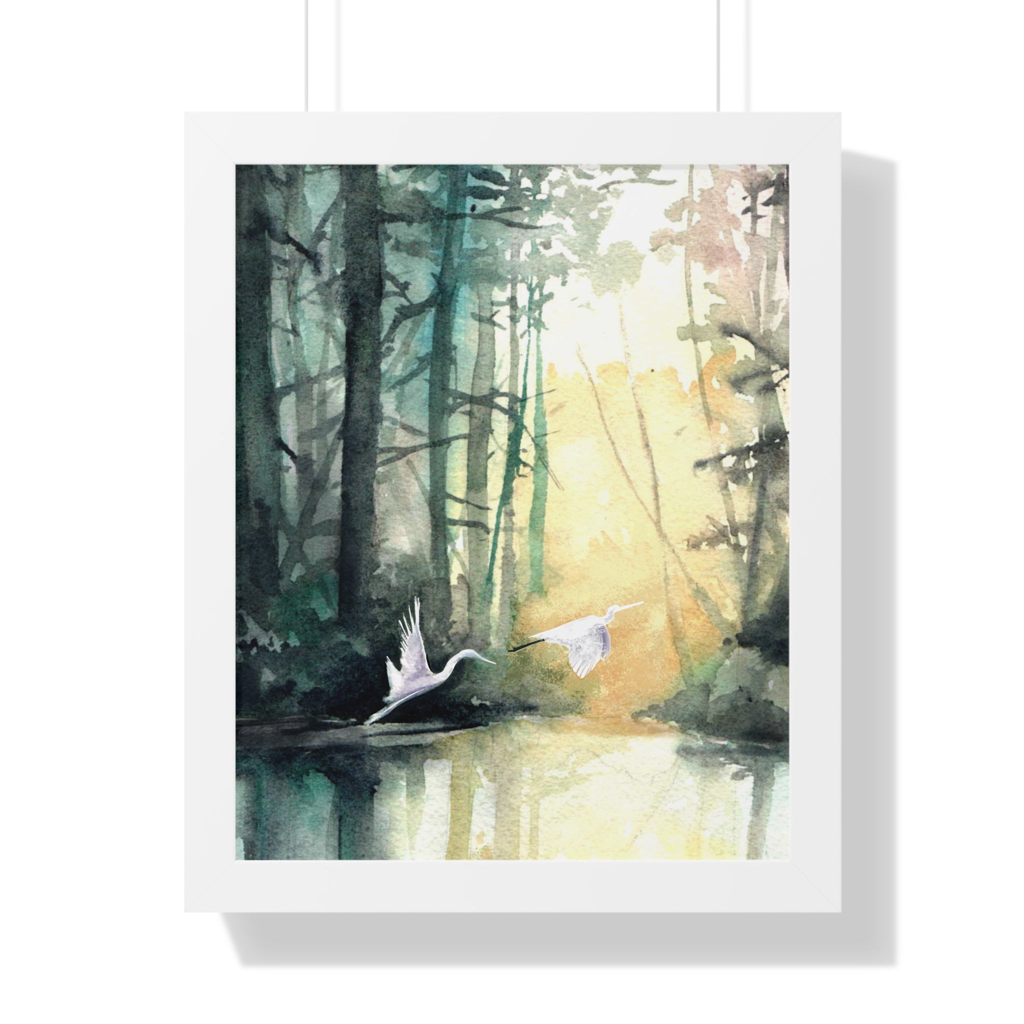 Egrets at Dawn — Framed Vertical Poster