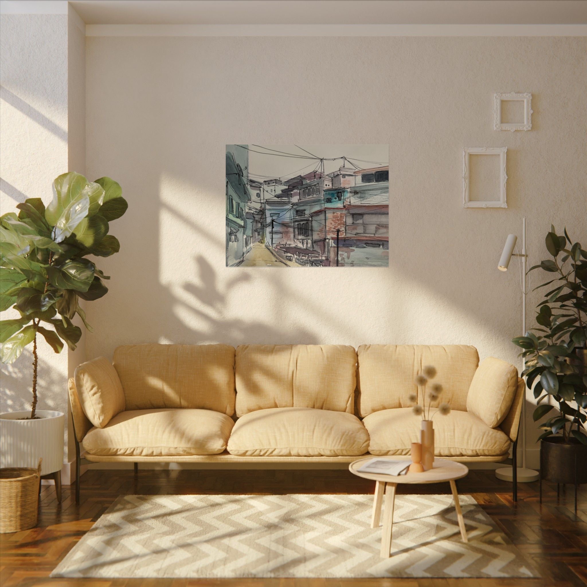 Watercolor Urban Scene Matte Poster — Textured Cityscape Wall Art