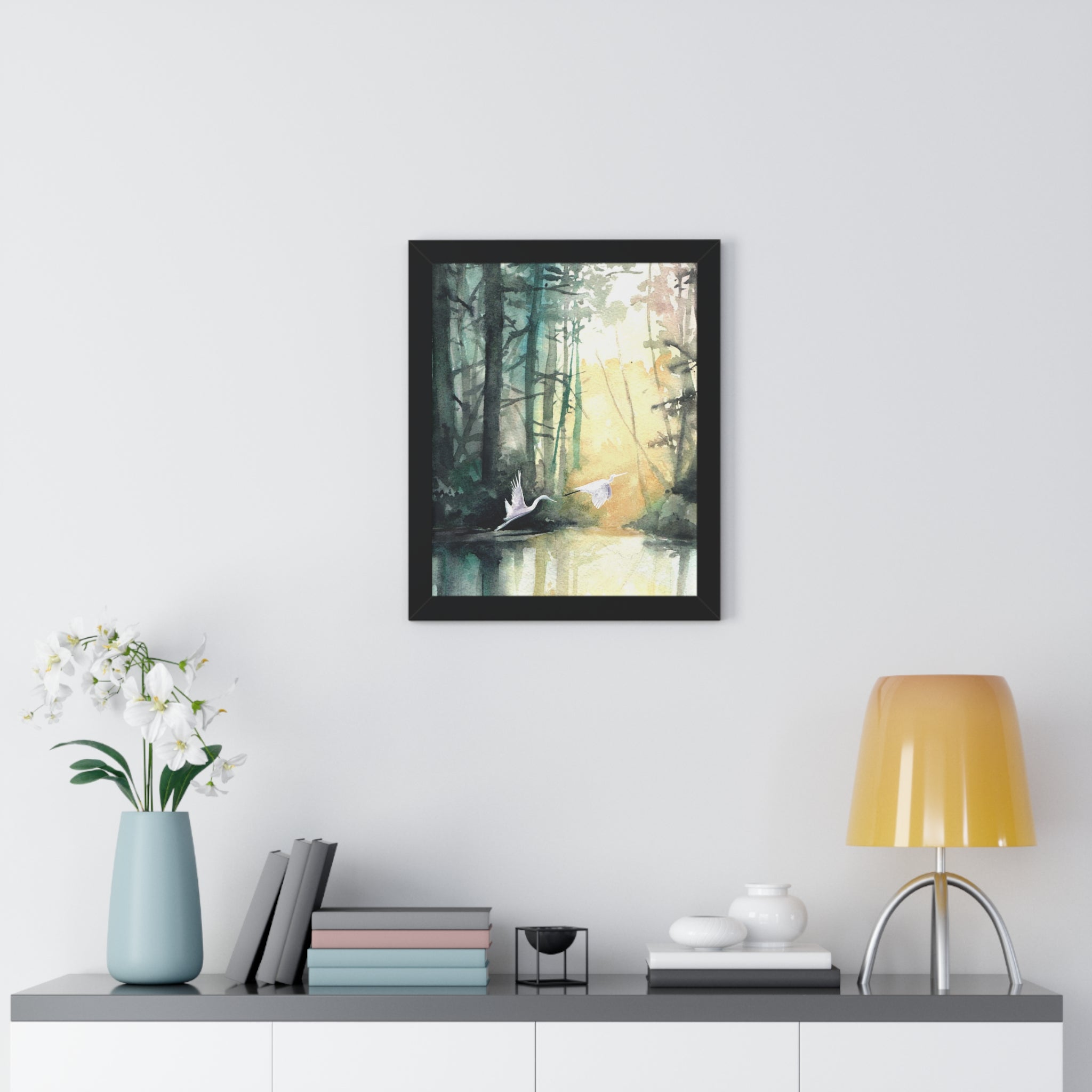 Egrets at Dawn — Framed Vertical Poster