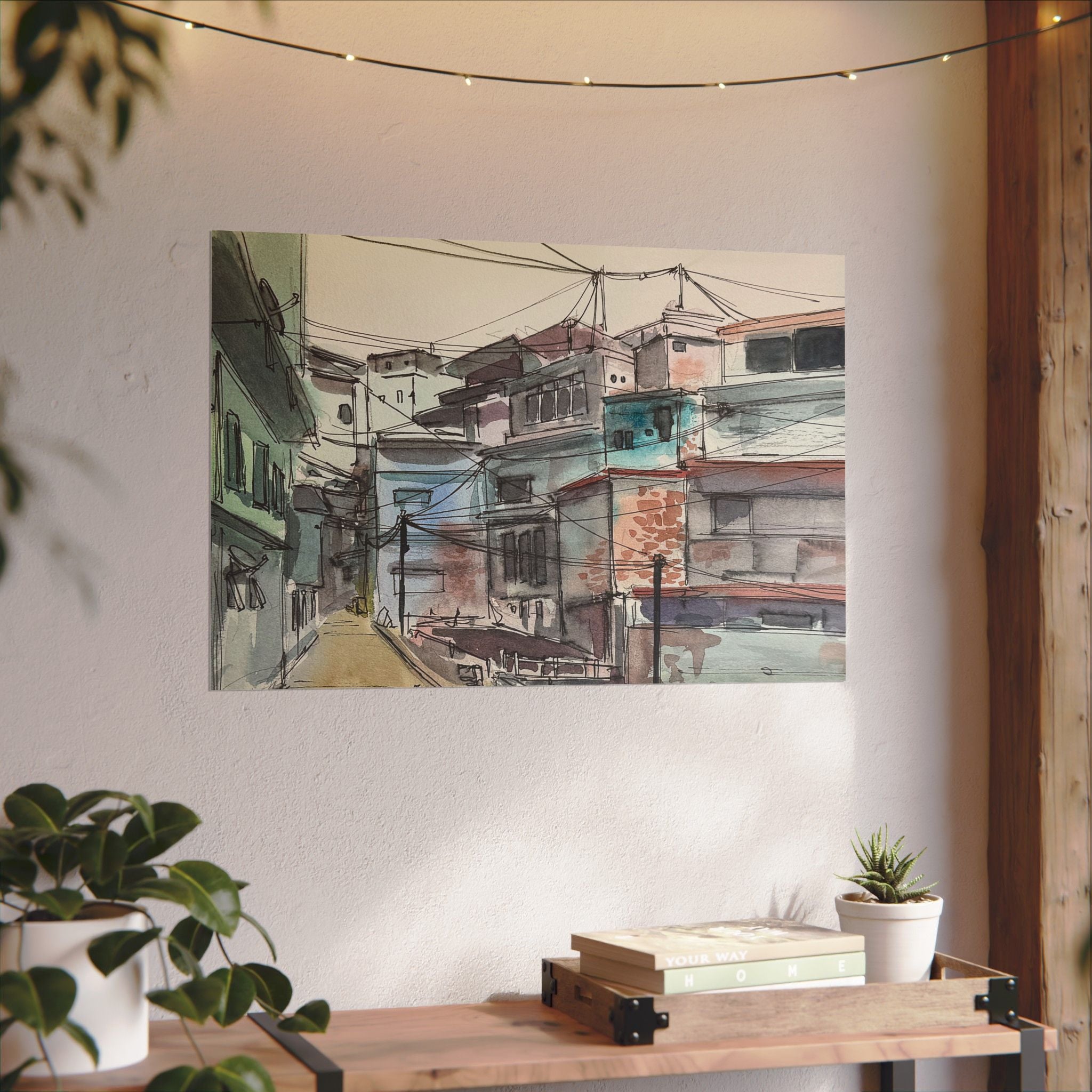 Watercolor Urban Scene Matte Poster — Textured Cityscape Wall Art
