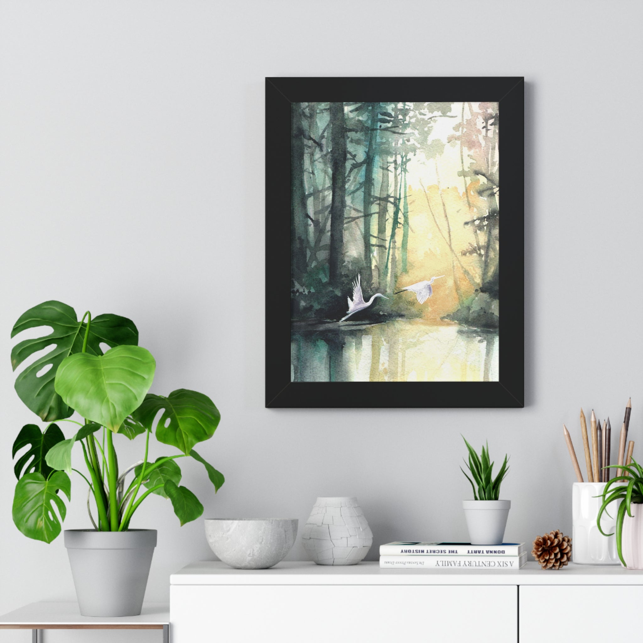 Egrets at Dawn — Framed Vertical Poster