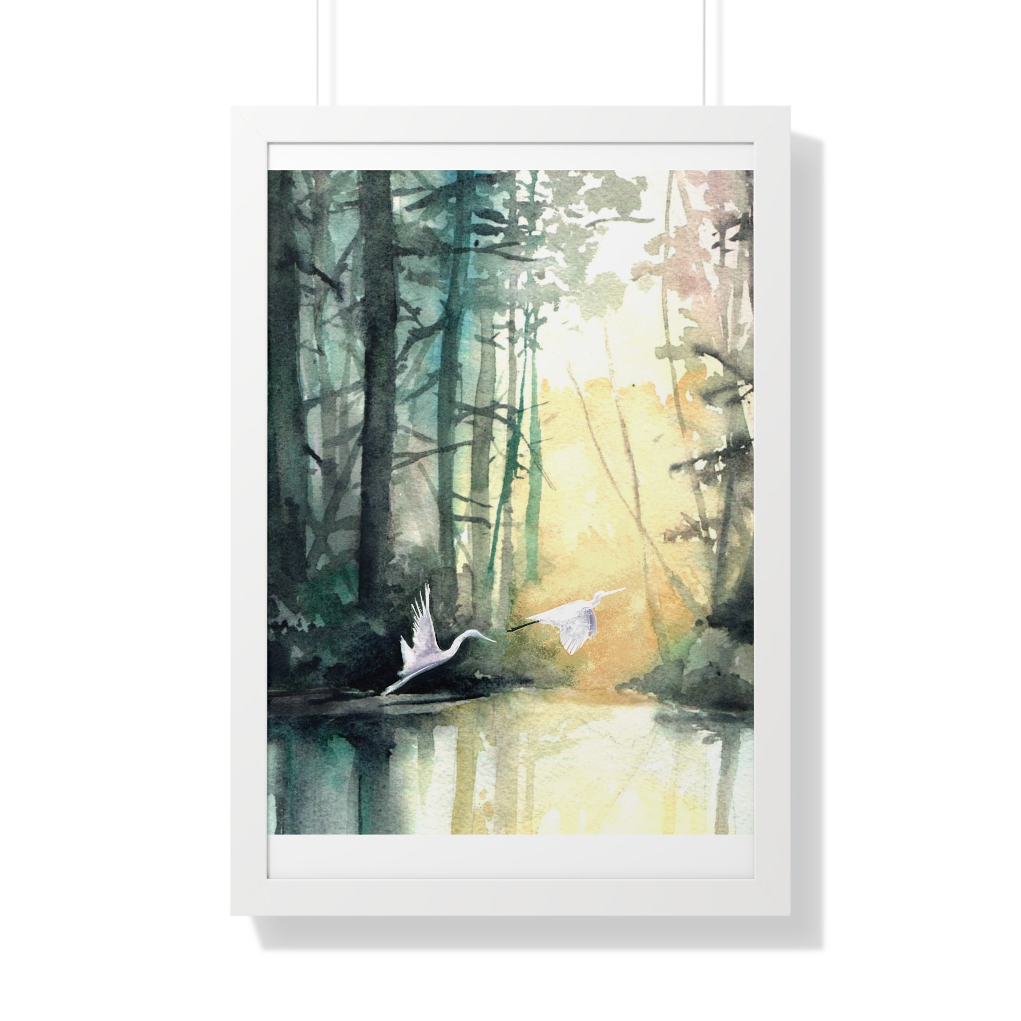 Egrets at Dawn — Framed Vertical Poster