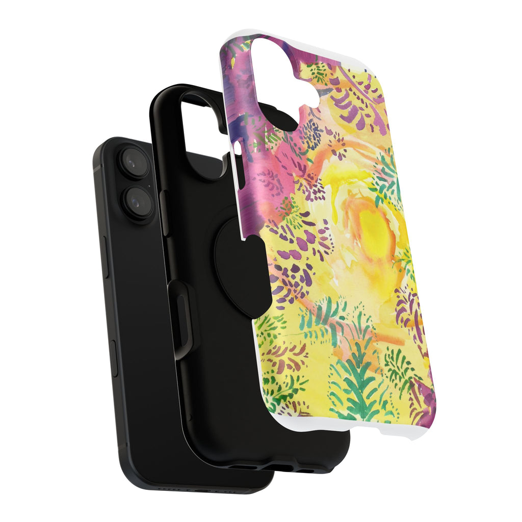 Impact-Resistant Phone Case — Bright Watercolor Plants & Summer Sun