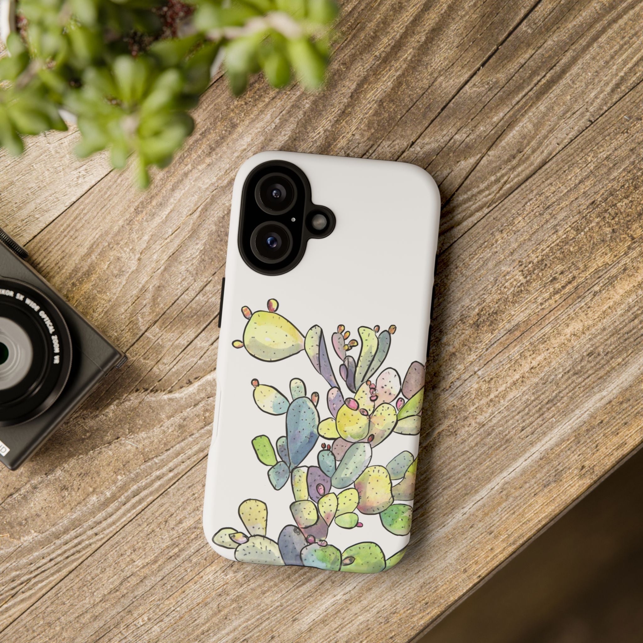 Prickly Pear Watercolor Phone Case — Bright Multicolored Cactus Design
